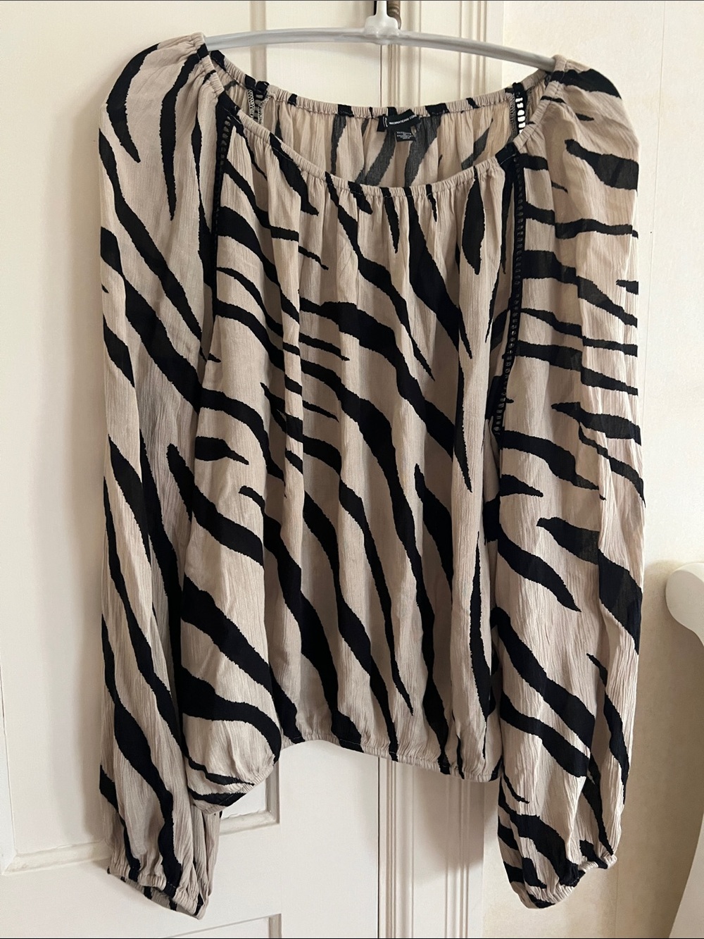 INC Zebra Print Peasant Blouse in Beige & Black